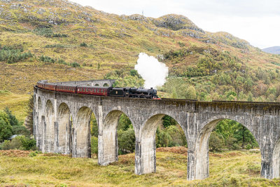 The Jacobite Express crosses the Glenfinnian viaduct