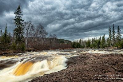 Temperance River, spring with dramatic clouds