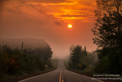 Orange sunrise, foggy morning