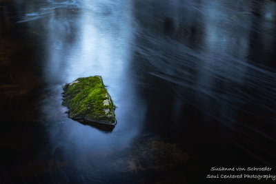 Mossy rock in a stream of light