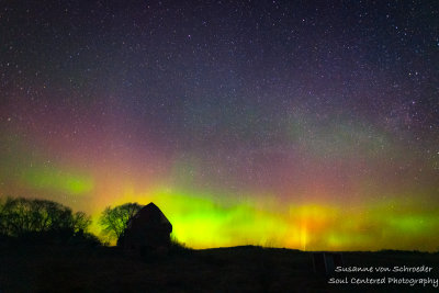 Aurora Borealis with barn