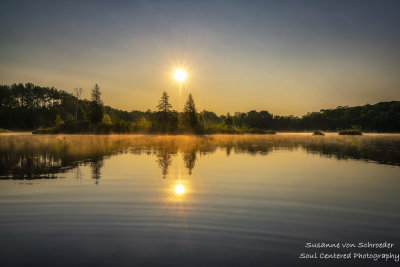 Foggy morning on Audie Lake, sun star