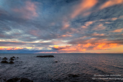 Colored clouds at sunset, Lake Superior