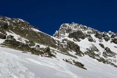 The summit of Lomnicky Peak 2634m seen from the ascent, High Tatras