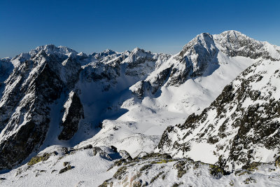 L'adovy Peak 2627m seen from the ascent of Lomnicky Peak 2634m, Prostredny Hrot 2441m on the left, High Tatras