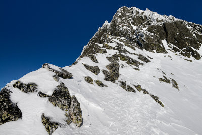 The summit of Lomnicky Peak 2634m from the ascend, High Tatras
