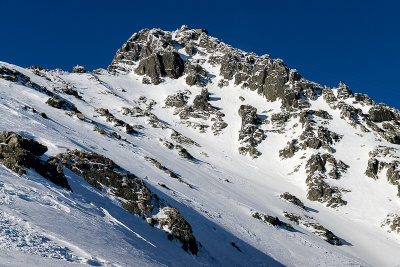 Looking back the summit of Lomnicky Peak 2634m from around 2150m, High Tatras