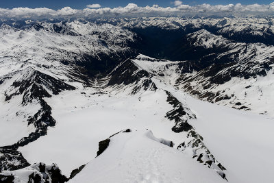 Looking down Kdnitztal from from the summit of Groglockner 3798m, Hohe Tauern NP 