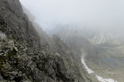 Descending from Tazky Peak 2520m towards Under Rysy Hut 2250m, High Tatras