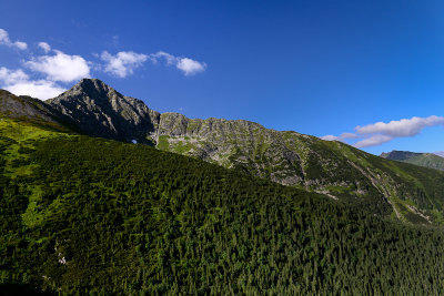 Jahnaci Peak 2230m with Jahnencov Ridge on the right seen from Zadné Med'odoly Valley, Tatra NP