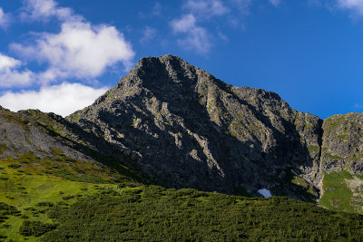 Jahnaci Peak 2230m with Med'odolský Ridge on the left seen from near to Kopske Sedlo Pass 1750m, Tatra NP