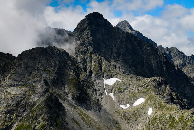 Closeup of Kolovy Peak 2418m from the summit of Jahnaci Peak 2230m, Tatra NP