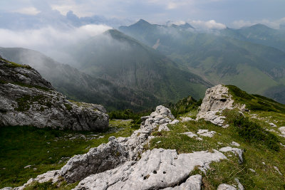 S view from Kominiarski Peak 1829m, far behind Starorobocianski Peak 2176m, Tatra NP
