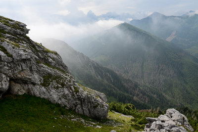 S view from Kominiarski Peak 1829m, Ornak 1854m and Starorobocianski Peak 2176m far behind, Tatra NP