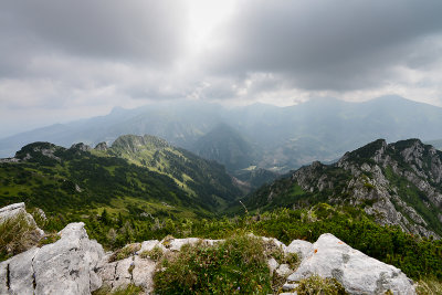 SW view from Kominiarski Peak 1829m along Smytna Valley down Koscieliska Valley, Tatra NP