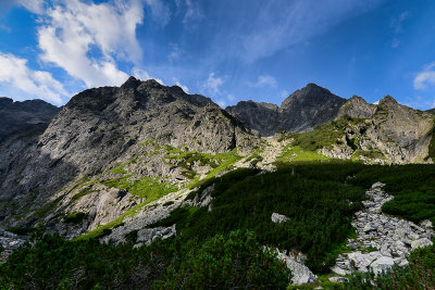 Looking towards Kazalnica 2159m and Mieguszowiecki Great Peak 2438m on the right from Black Lake under Rysy 1583m, Tatra NP