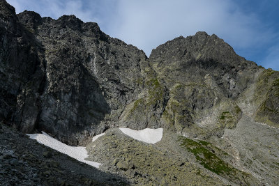 Bandzioch cirque and Mieguszowiecki Great Peak 2438m on the right seen from Kazalnica ascend, Tatra NP