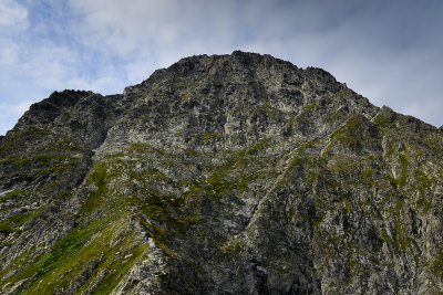 Mieguszowski Black Peak 2410m from Kazalnica 2159m - climbing route on the steep slope up from the path, Tatra NP