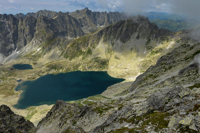Looking down Great Hincovo Lake 1945m from the summit of Mieguszowiecki Black Peak 2410m, Tatra NP