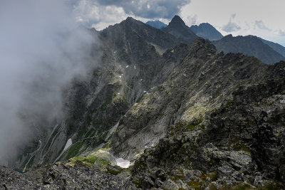 View towards Rysy 2503m and Vysoka 2560m from the summit of Mieguszowiecki Black Peak 2410m, Tatra NP