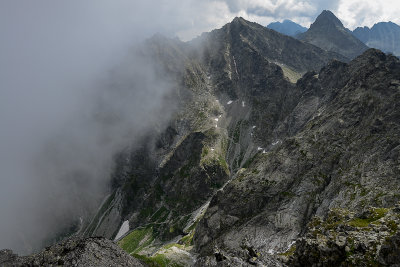 View towards Rysy 2503m and Vysoka 2560m from the summit of Mieguszowiecki Black Peak 2410m, Tatra NP