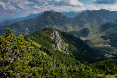 On the top crown of Bobrowiec 1663m, behind Kominiarski Peak 1829m, far behind on the left Giewont 1894m, Tatra NP