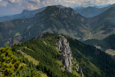 On the top crown of Bobrowiec 1663m, behind Kominiarski Peak 1829m, far behind on the left Giewont 1894m, Tatra NP