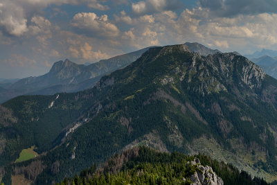 E view from Bobrowiec 1663m towards Kominiarski Peak 1829m, far behind on the left Giewont 1894m, Tatra NP