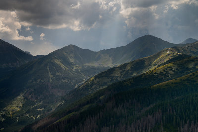 View from Jamborowy Peak 1565m towards Lopata 1958m and Wolowiec 2064m on the right, Tatra NP