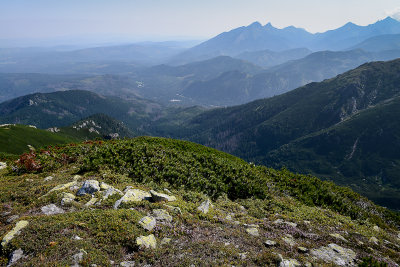 E view from Koszysta ridge from above Waksmudzki couloire, far behind Belianske Tatras, Tatra NP