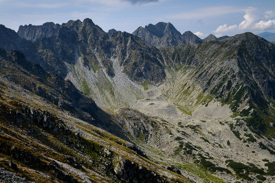 View towards Swinica 2301m far behind from Koszyta ridge, on the left Granaty Peaks 2240m, Tatra NP