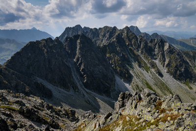 Buczynowe Turnie 2184m, behind Granaty Peaks 2240m, far behind on the left Kozi Peak 2291m, very far Swinica 2301m, Tatra NP