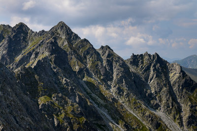 Close-up Granaty Peaks 2240m and Wierch Pod Fajki 2135m from Waksmudzki Peak 2189m, Tatra NP