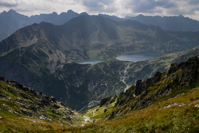Looking down Five Polish Lakes Valley from Krzyzne Pass, Tatra NP