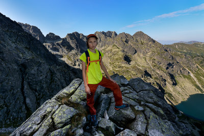 Alex on the way up to Granaty Peaks, behind Koscielec ridge 2162m, Tatra NP