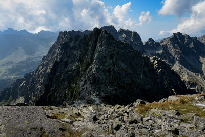 Looking towards Posredni Granat Peak 2234m from Skrajny Granat Peak 2225m, further away Kozi Peak 2291m, Tatra NP 