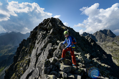 Alex climbing on Posredni Granat Peak 2234m, Tatra NP