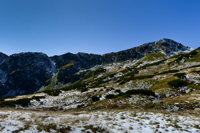 The upper Five Polish Lakes Valley with Gladki Peak 2065m on the right, Tatra NP