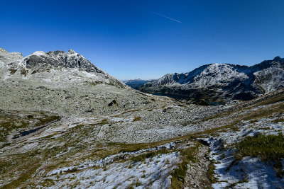 Looking back Five Polish Lakes Valley from Gladka Pass ascend, Tatra NP