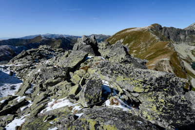 On the summit of Gladki Peak 2065m, behind on the right Walentynkowy Peak 2156m, Tatra NP