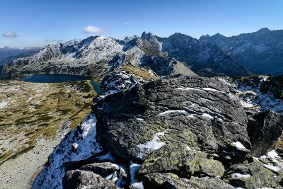 View along Kotelnica ridge 1990m through Szpiglasowy Peak 2172m towards culmination in Mieguszowiecki Great Peak 2438m, Tatra NP