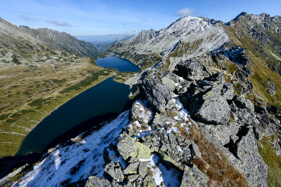 SE view along Kotelnica ridge 1990m with Black Polish Lake 1722m and Great Polish Lake 1664m in the bottom, Tatra NP
