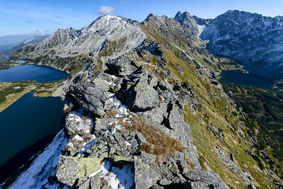 Kotelnica ridge 1990m with with Five Polish Lakes Valley on the left and Temnosmrecinska Valley on the right, Tatra NP