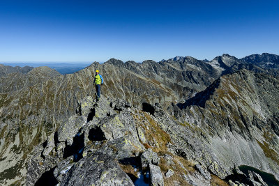 Myself on the eastern ridge of Hruby Peak, exactly behind me Koprovsky Peak 2363m, Tatra NP
