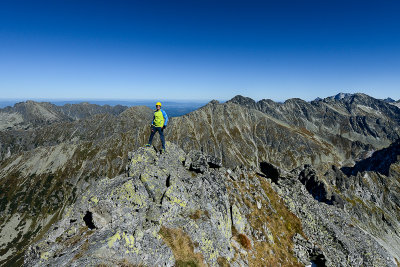 Myself on the eastern ridge of Hruby Peak, far behind on the left Kozi Peak 2291m, Tatra NP