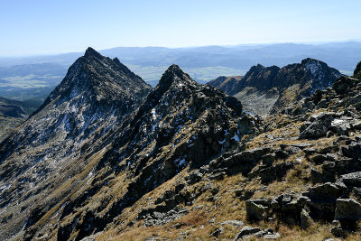 S view from the eastern ridge of Hruby Peak towards Furkotsky Stit 2404m and Vel'ke Solisko 2412m behind on the left, Tatra NP