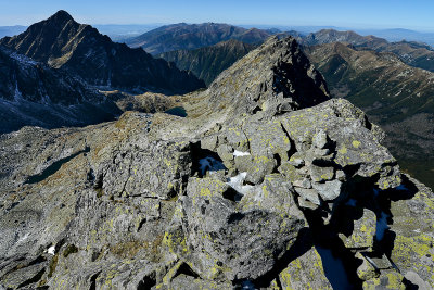 W view from the summit of Hruby Peak 2428m, behind on the left Krivan 2495m, Tatra NP