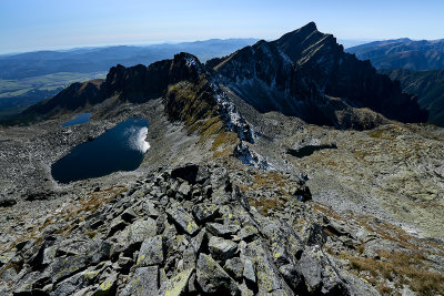 Furkotska Valley on the left and Nefcerka Valley on the right seen from Furkotsky Stit descent, Krivan 2495m behind, Tatra NP