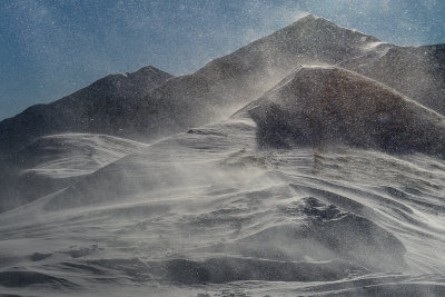 In the snowstorm, behind on the right Starorobocianski Peak 2176m, Tatra NP