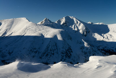 View westwards towards Wolowiec 2064m from the ridge between Trzydniowianski Peak 1758m and Konczysty Peak 2002m, Tatra NP